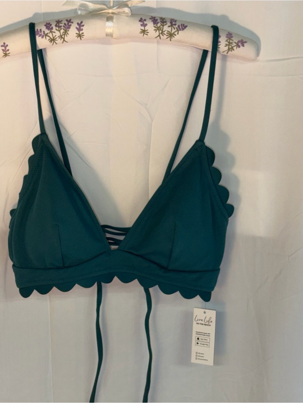 Cupshe Deep Teal Scalloped Strappy Swim Bralette